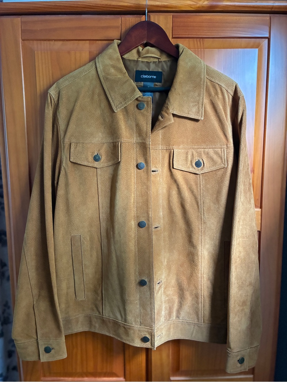 Claiborne Men's Suede Button-Front Shirt Jacket in Camel Tan